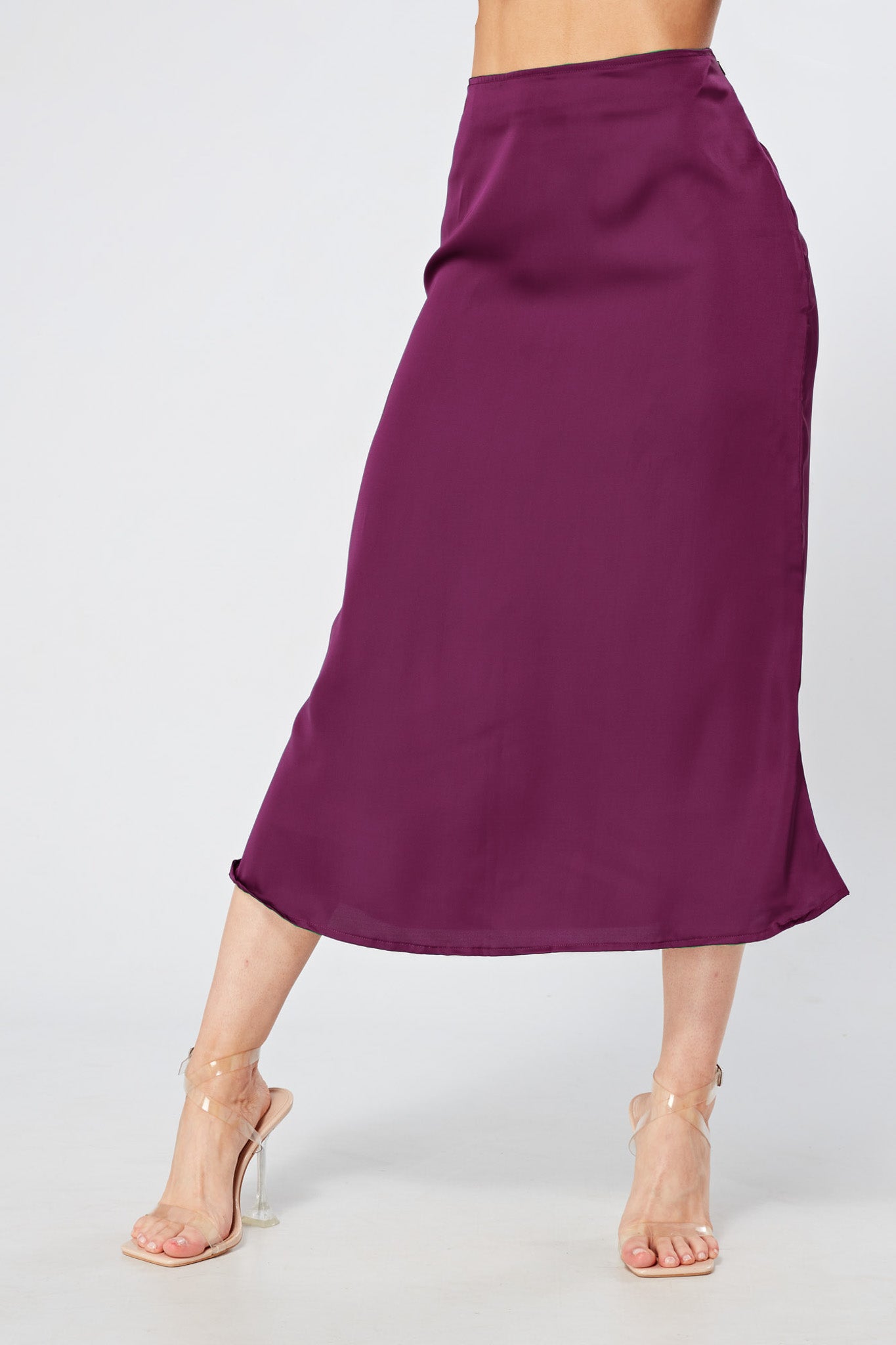 Elisa Purple Satin Flare Midi Skirt