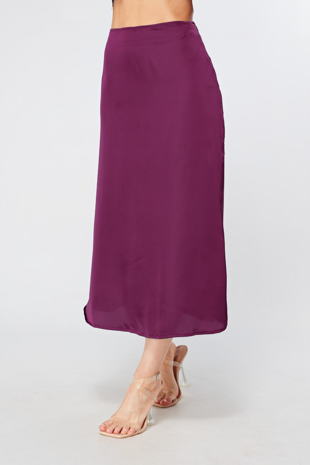 Elisa Purple Satin Flare Midi Skirt