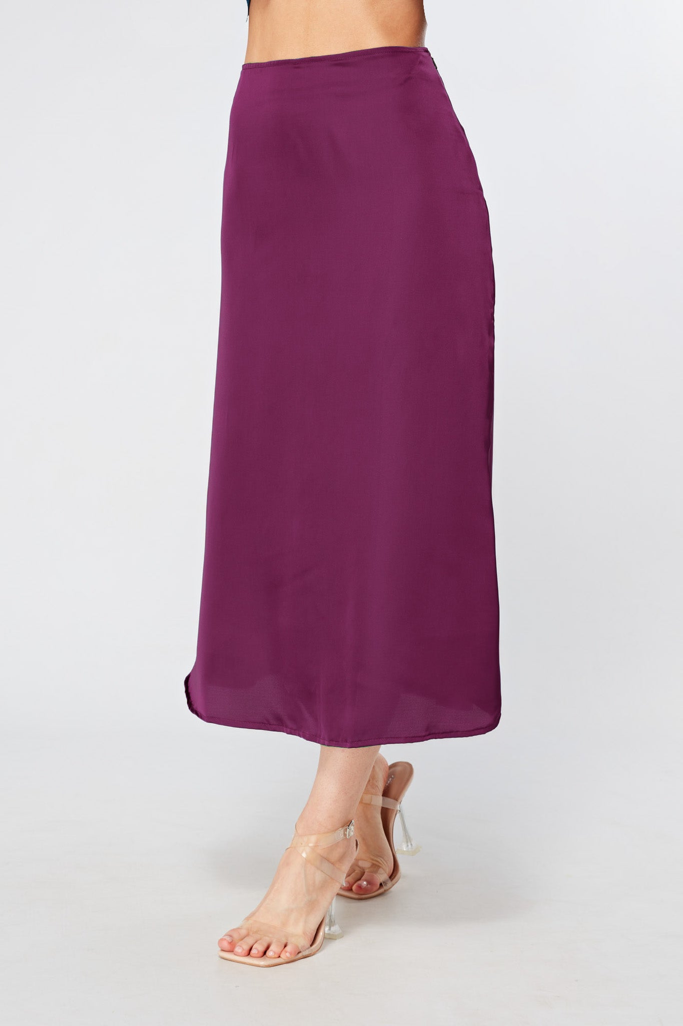 Elisa Purple Satin Flare Midi Skirt