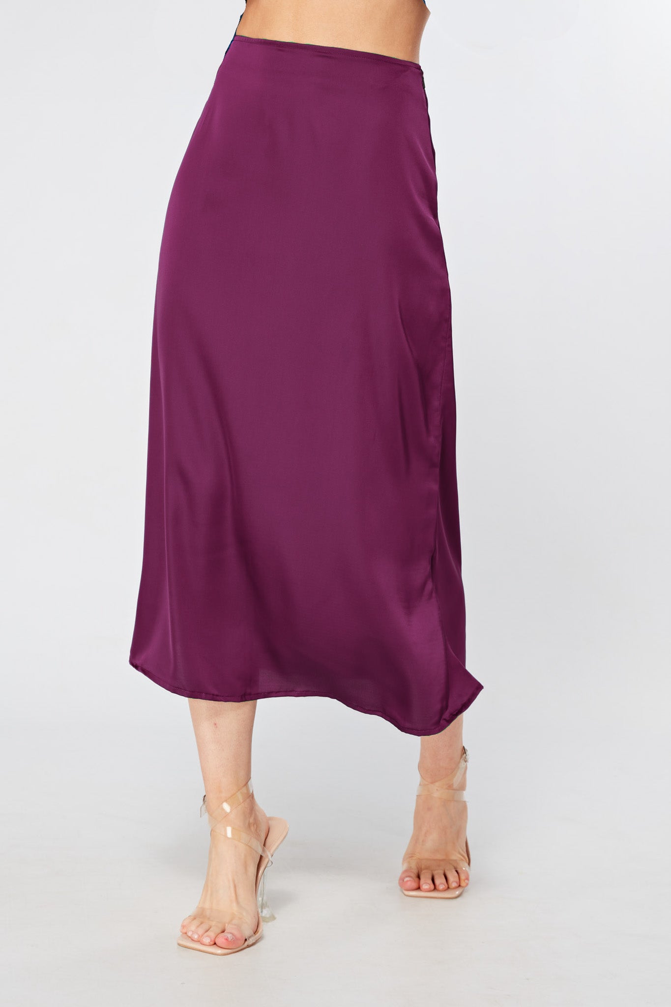 Elisa Purple Satin Flare Midi Skirt