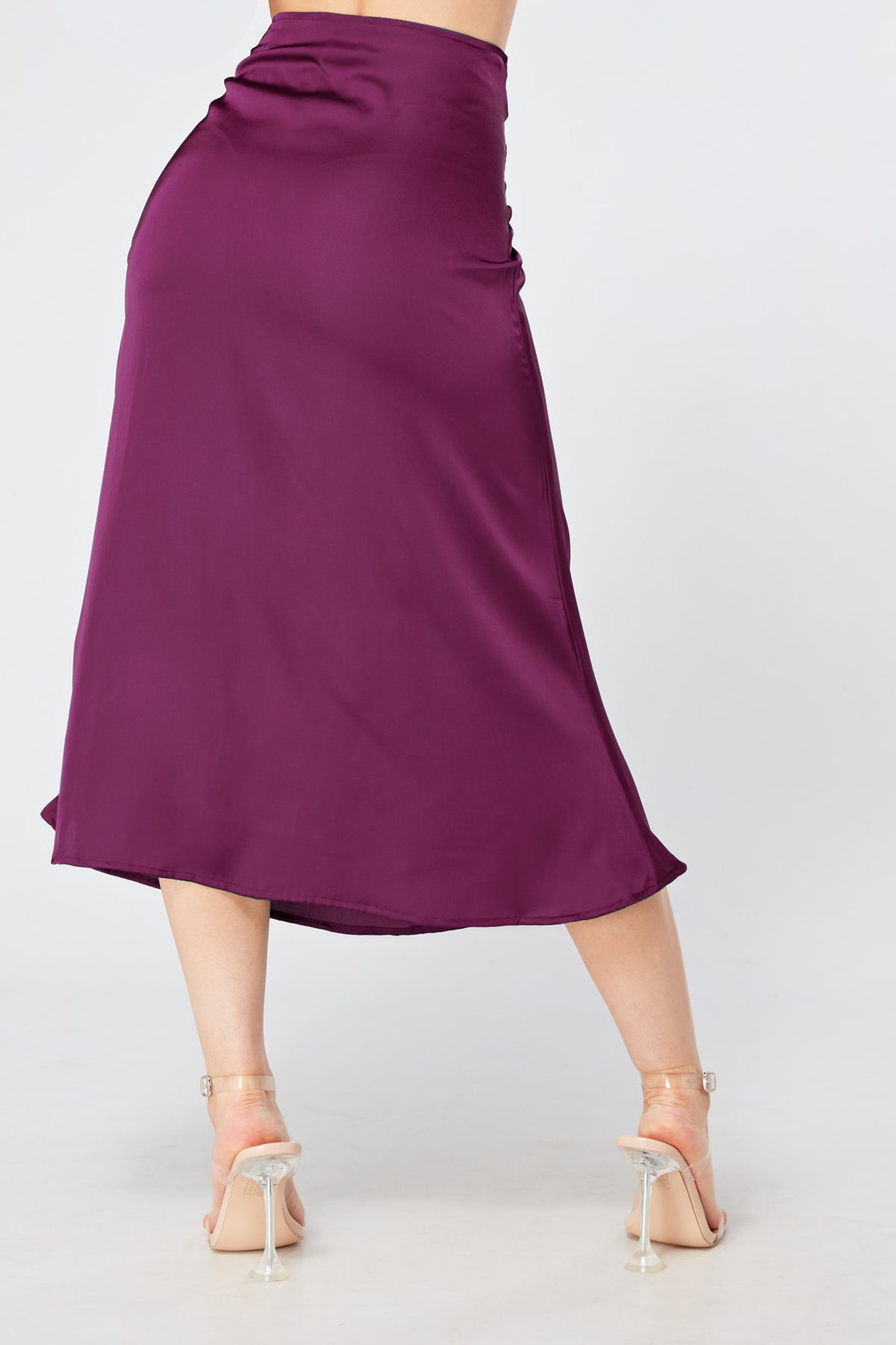 Elisa Purple Satin Flare Midi Skirt