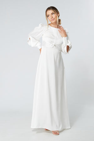 Lila White Knotted Front Soft Crepe Maxi Dress