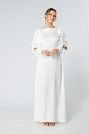 Lila White Knotted Front Soft Crepe Maxi Dress