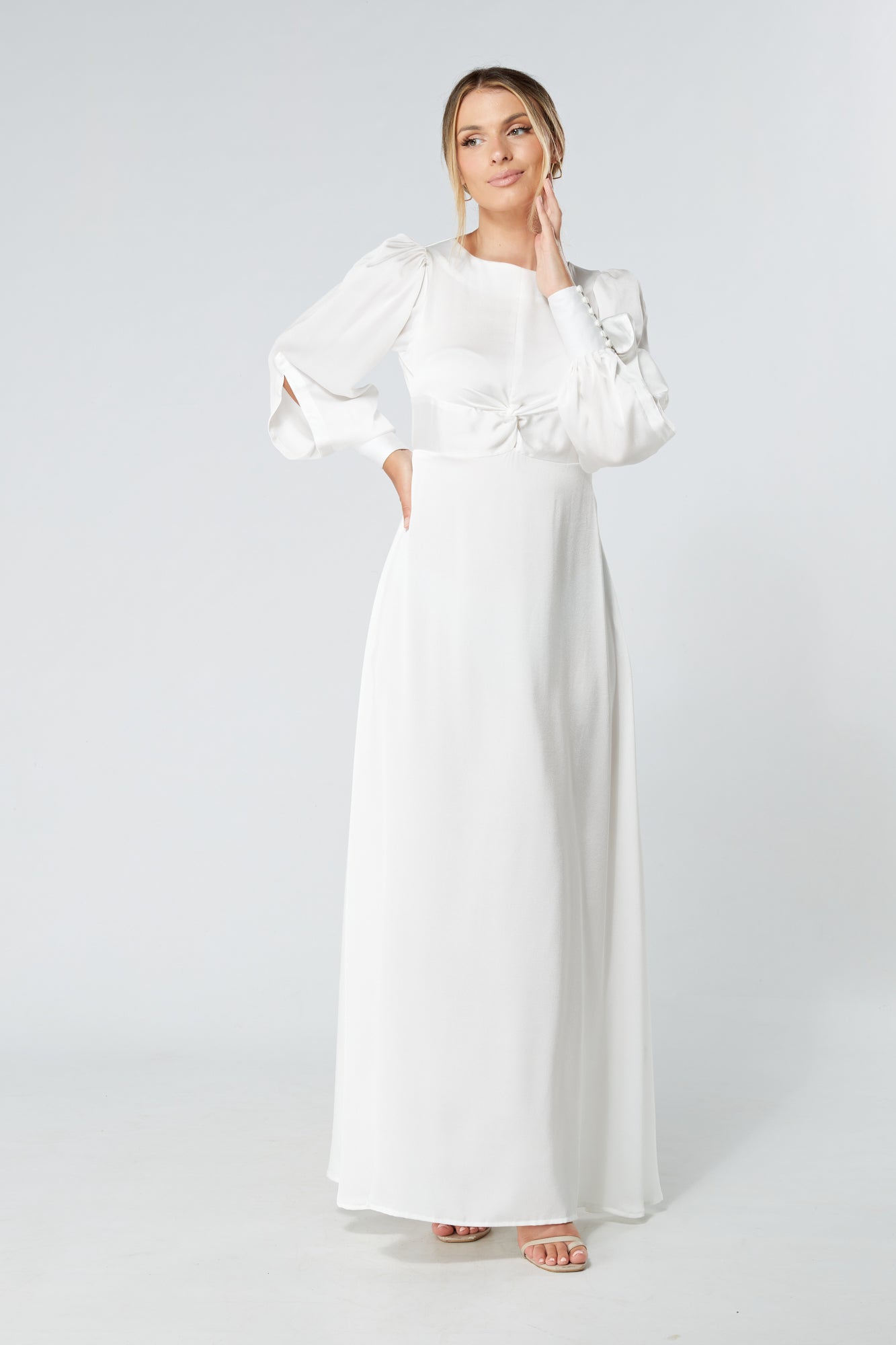 Lila White Knotted Front Soft Crepe Maxi Dress