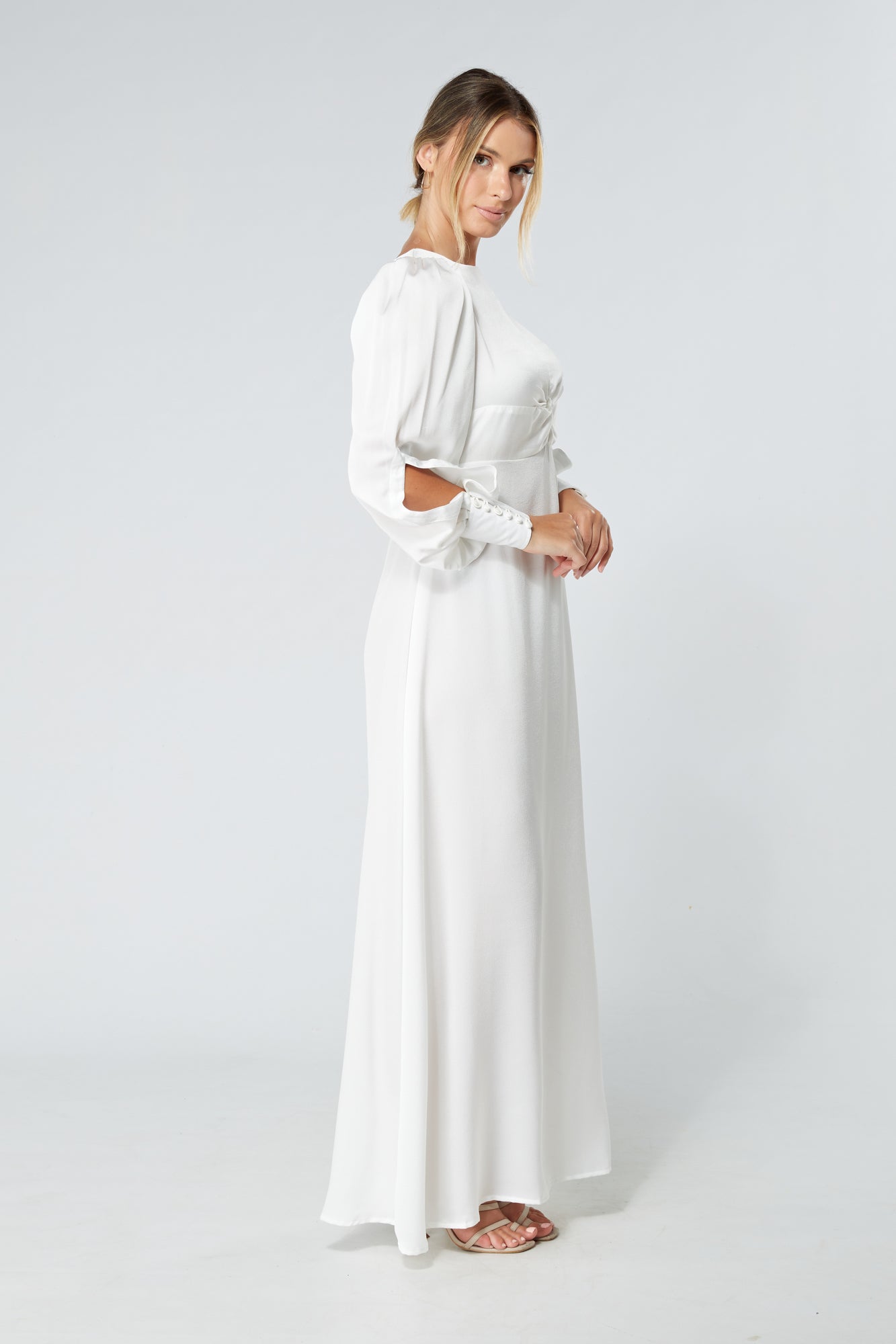 Lila White Knotted Front Soft Crepe Maxi Dress