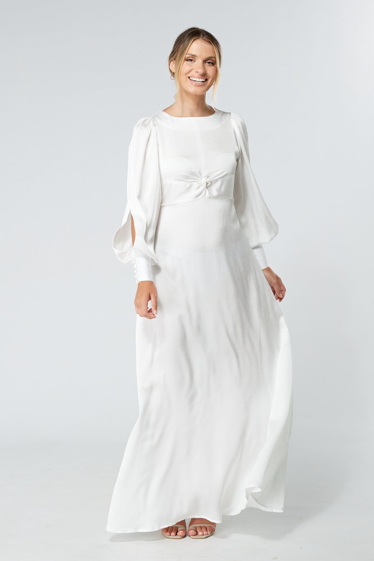 Lila White Knotted Front Soft Crepe Maxi Dress