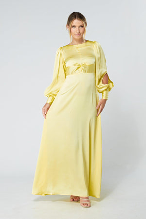 Lila Yellow Knotted Front Soft Crepe Maxi Dress - TAHLIRA