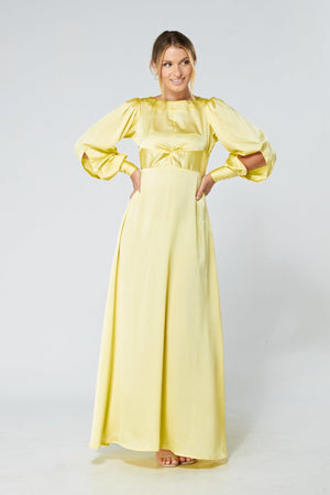 Lila Yellow Knotted Front Soft Crepe Maxi Dress - TAHLIRA