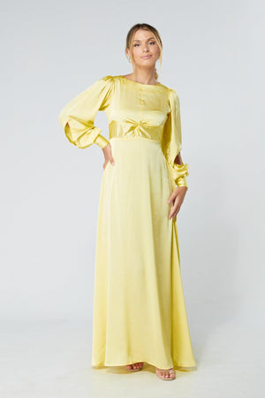 Lila Yellow Knotted Front Soft Crepe Maxi Dress - TAHLIRA