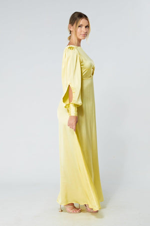 Lila Yellow Knotted Front Soft Crepe Maxi Dress - TAHLIRA