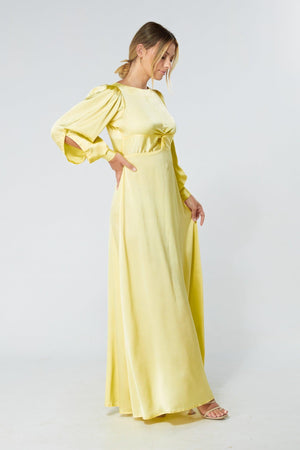 Lila Yellow Knotted Front Soft Crepe Maxi Dress - TAHLIRA