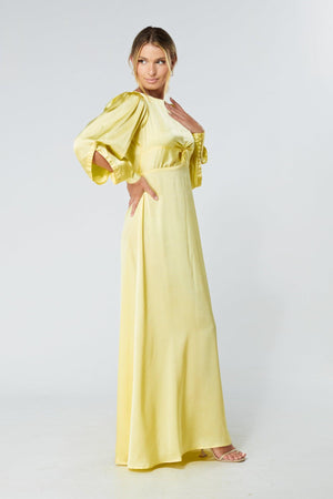 Lila Yellow Knotted Front Soft Crepe Maxi Dress - TAHLIRA