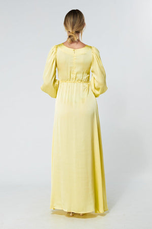 Lila Yellow Knotted Front Soft Crepe Maxi Dress - TAHLIRA
