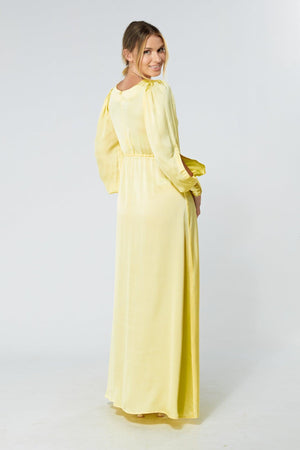 Lila Yellow Knotted Front Soft Crepe Maxi Dress - TAHLIRA