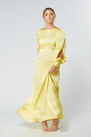 Lila Yellow Knotted Front Soft Crepe Maxi Dress - TAHLIRA