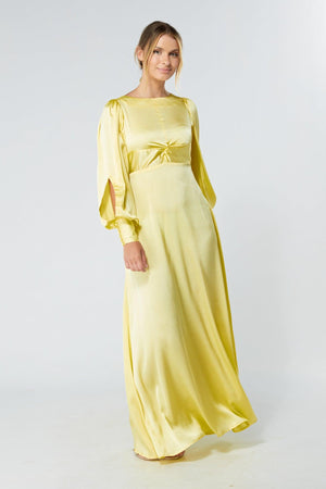 Lila Yellow Knotted Front Soft Crepe Maxi Dress - TAHLIRA