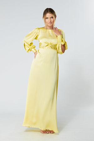 Lila Yellow Knotted Front Soft Crepe Maxi Dress - TAHLIRA