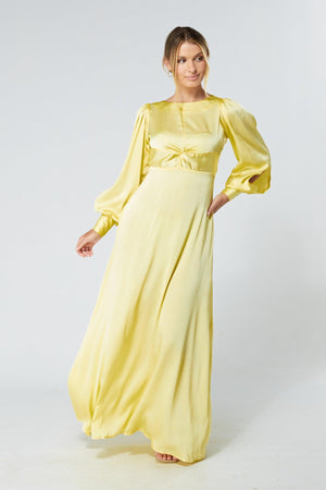 Lila Yellow Knotted Front Soft Crepe Maxi Dress - TAHLIRA