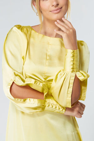 Lila Yellow Knotted Front Soft Crepe Maxi Dress - TAHLIRA