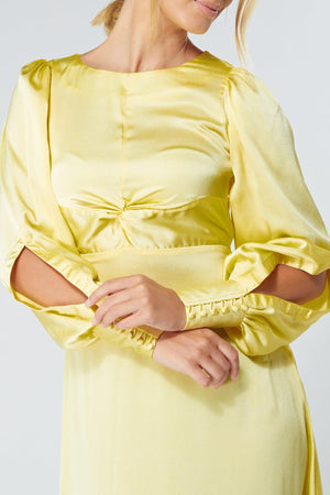 Lila Yellow Knotted Front Soft Crepe Maxi Dress - TAHLIRA