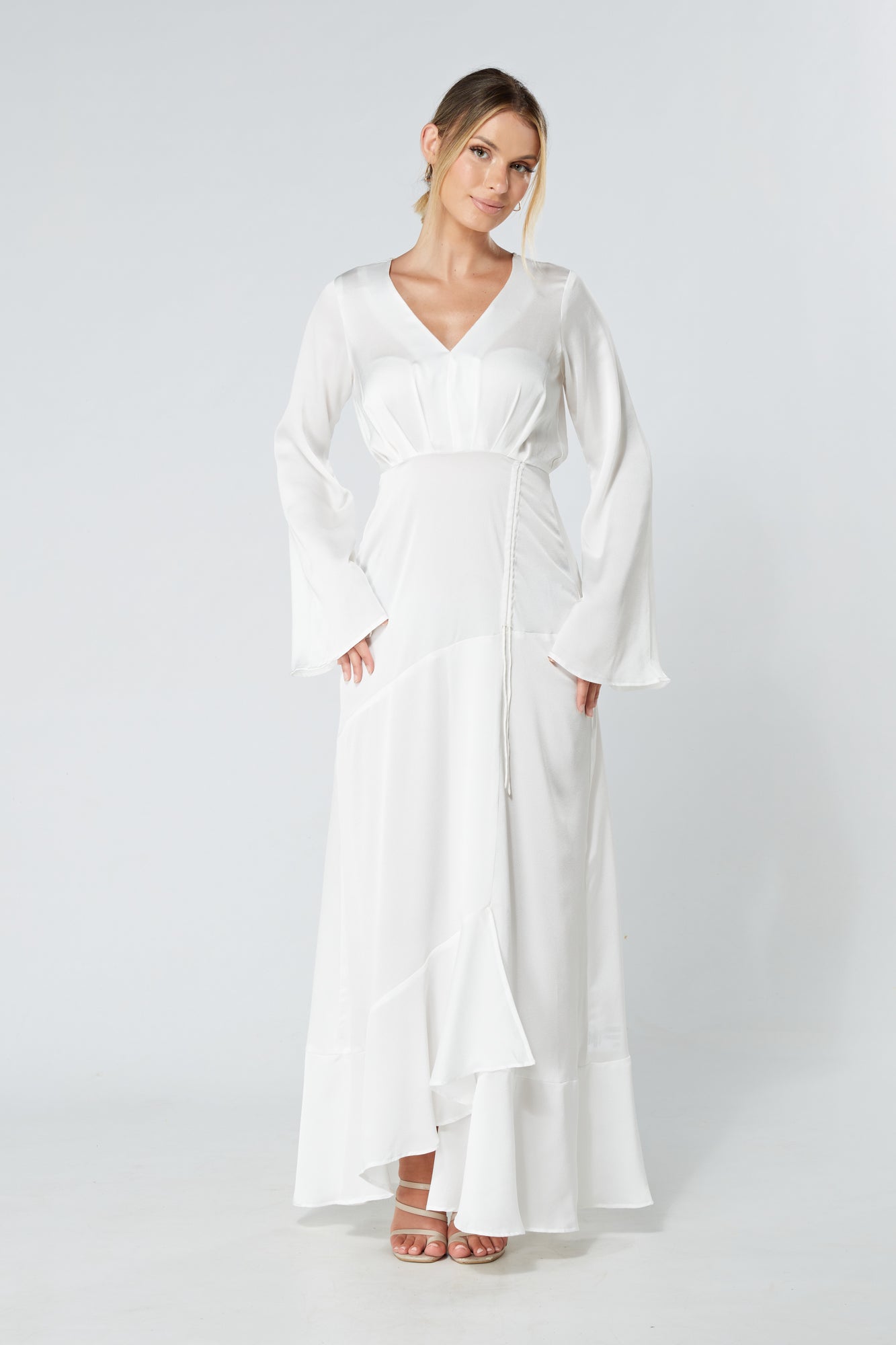 Lucia White Kimono Sleeves Maxi Dress