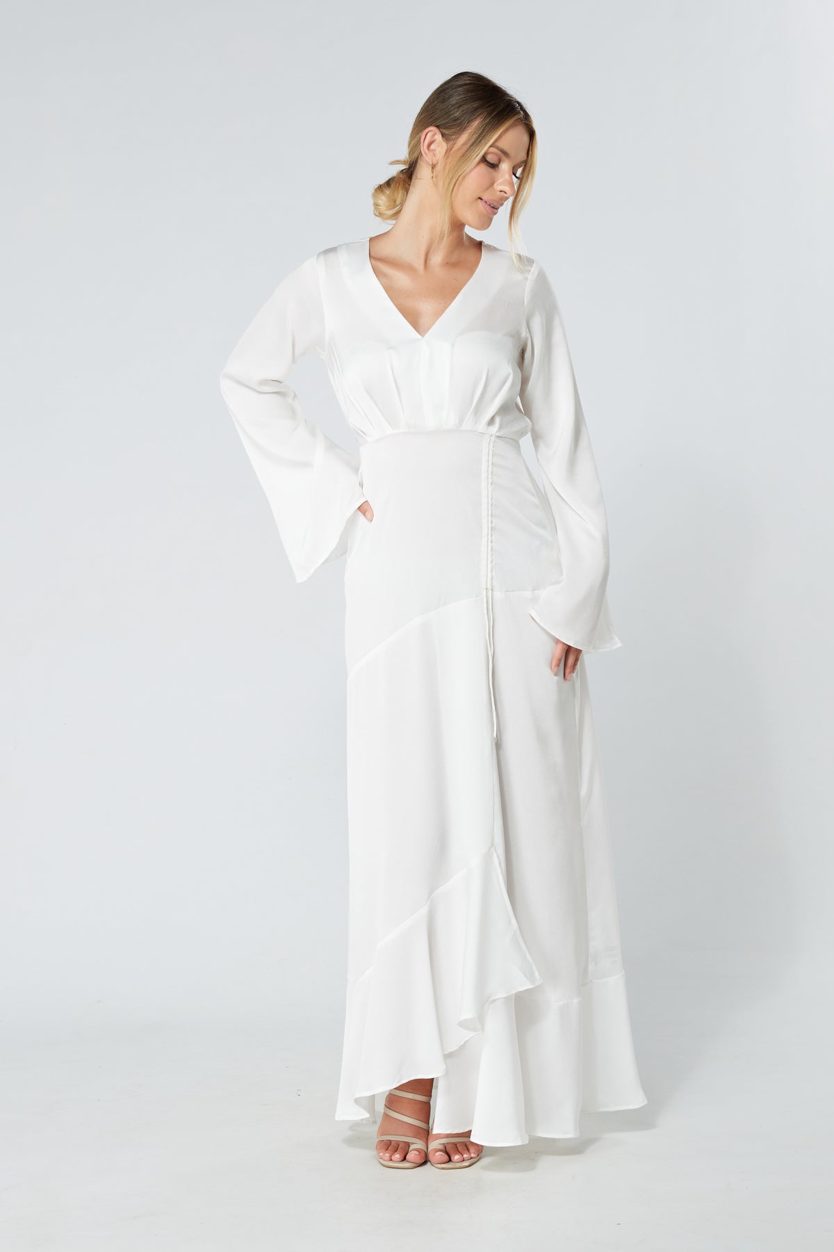 Lucia White Kimono Sleeves Maxi Dress