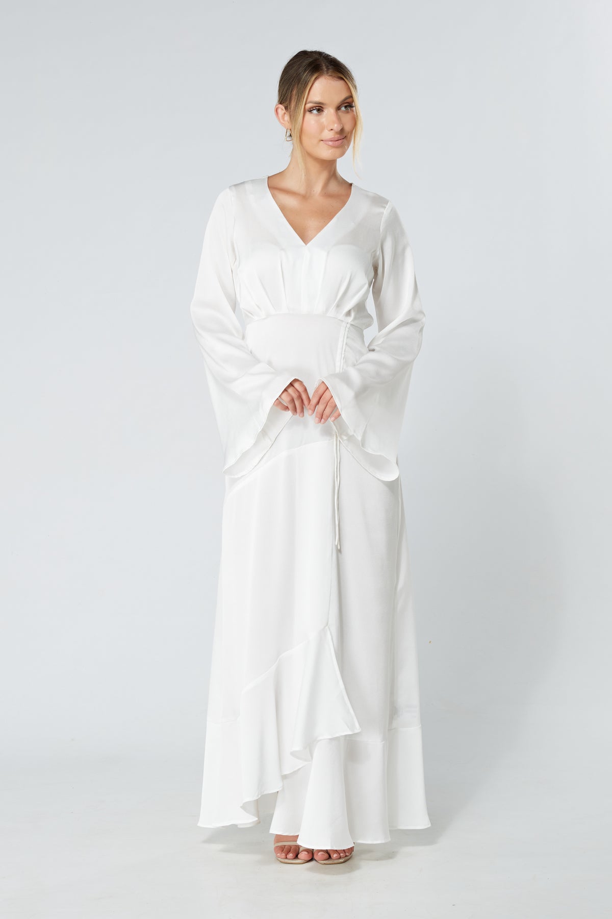 Lucia White Kimono Sleeves Maxi Dress