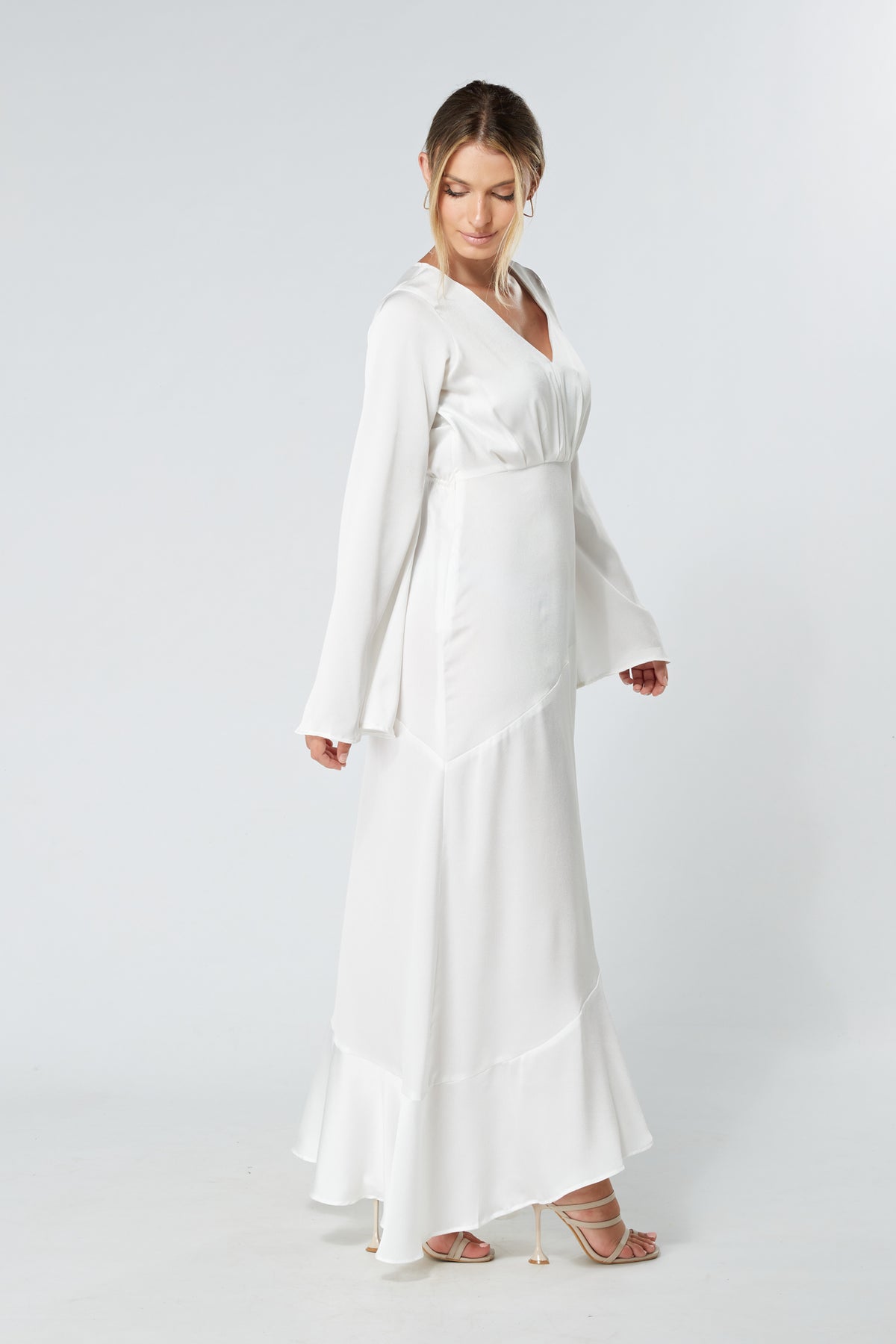 Lucia White Kimono Sleeves Maxi Dress