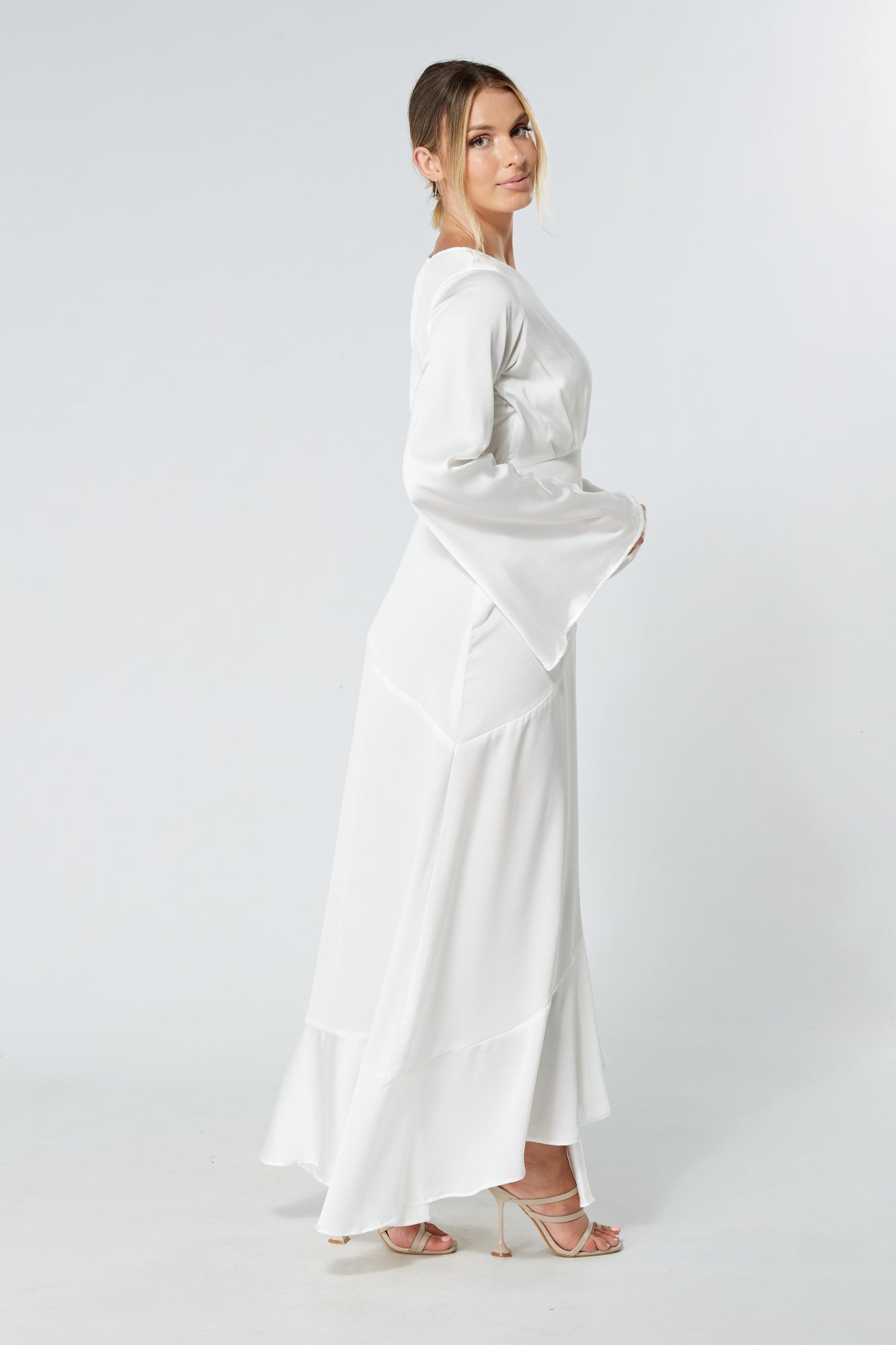 Lucia White Kimono Sleeves Maxi Dress