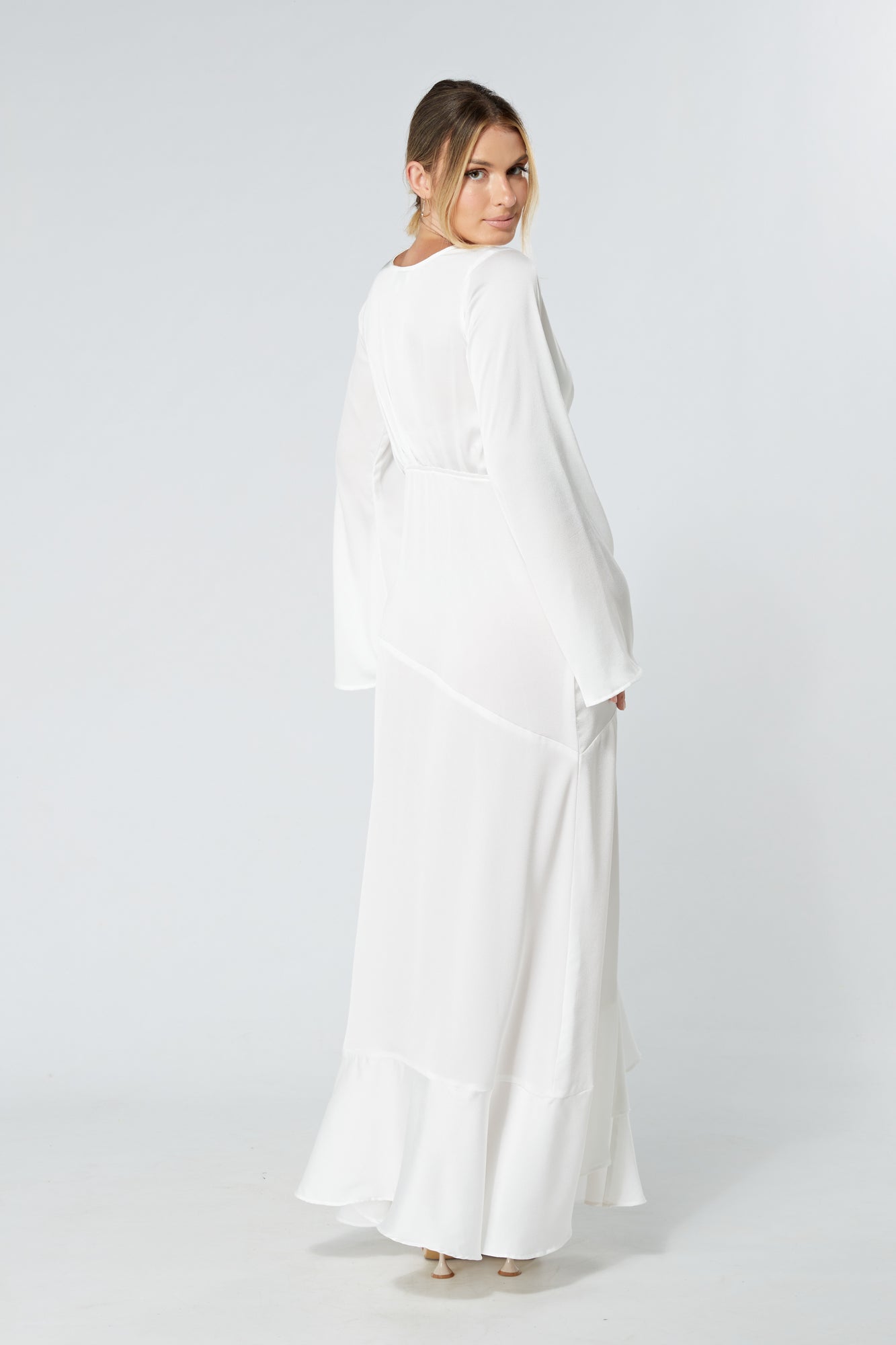 Lucia White Kimono Sleeves Maxi Dress