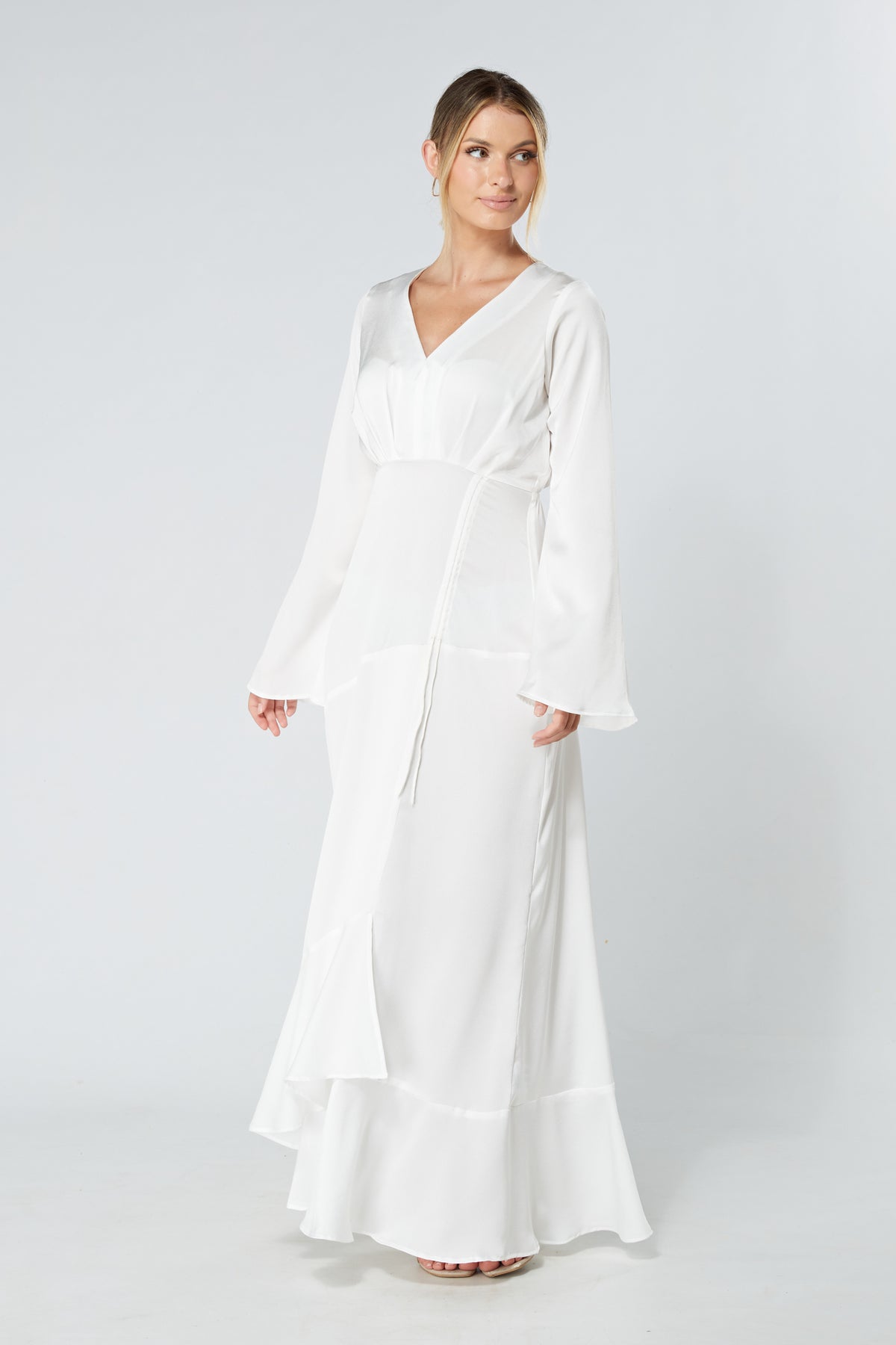 Lucia White Kimono Sleeves Maxi Dress
