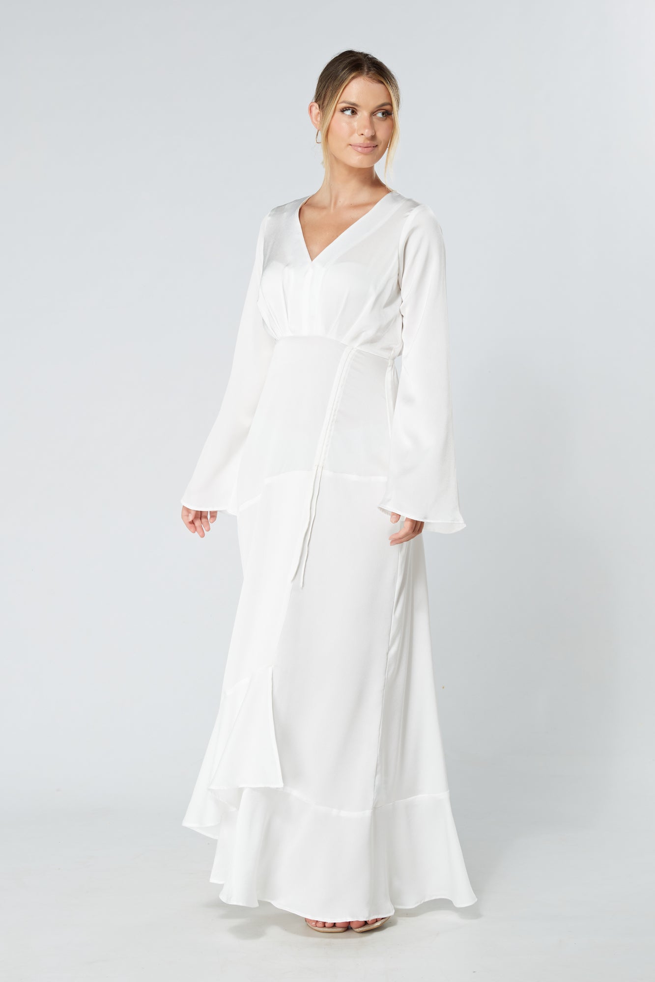 Lucia White Kimono Sleeves Maxi Dress