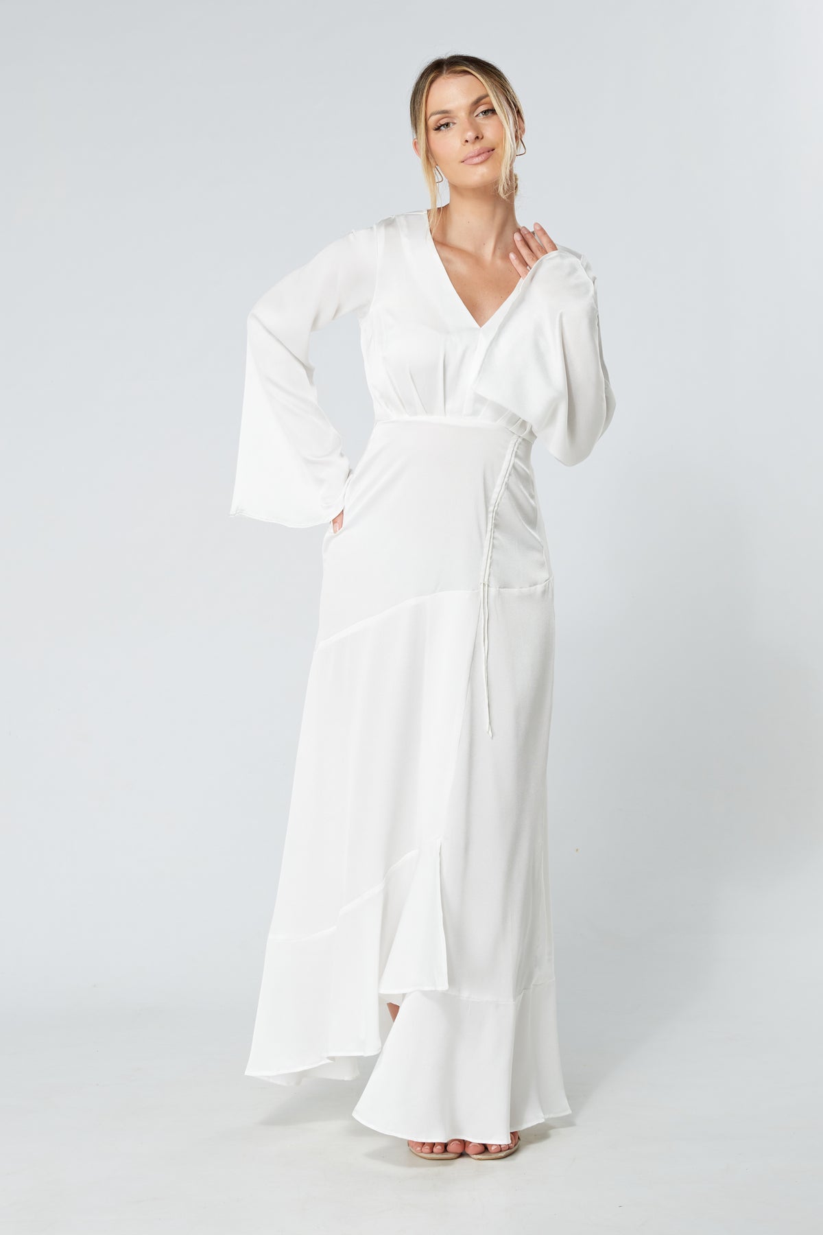 Lucia White Kimono Sleeves Maxi Dress