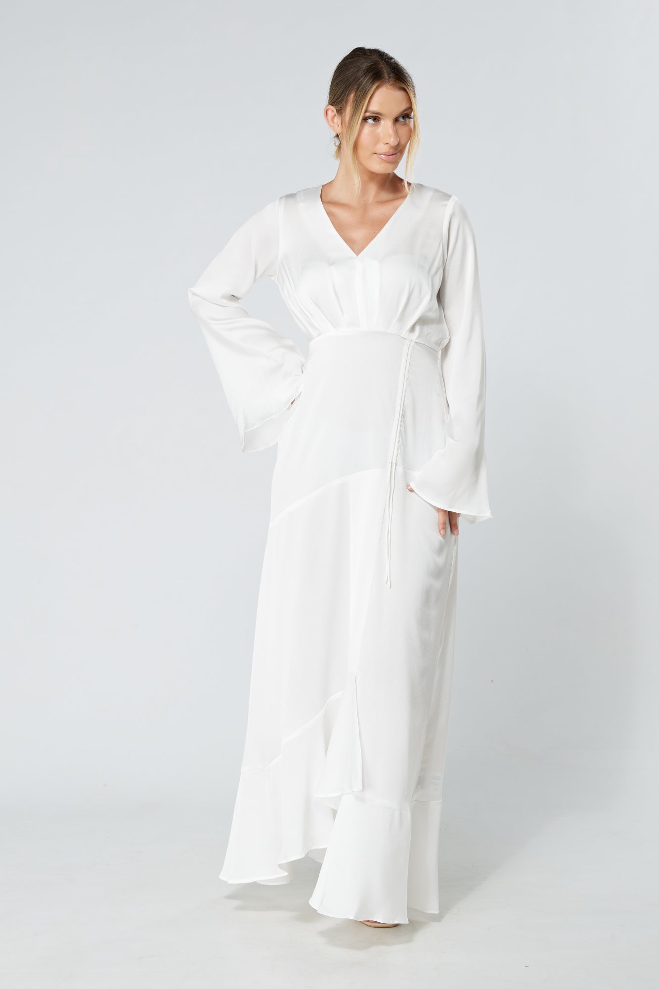 Lucia White Kimono Sleeves Maxi Dress