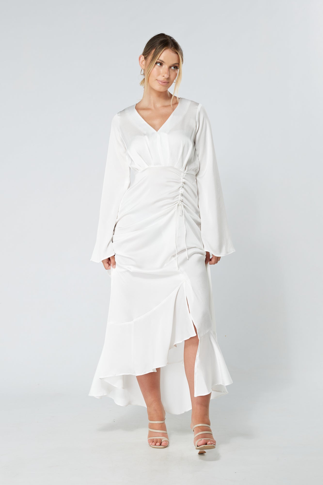 Lucia White Kimono Sleeves Maxi Dress