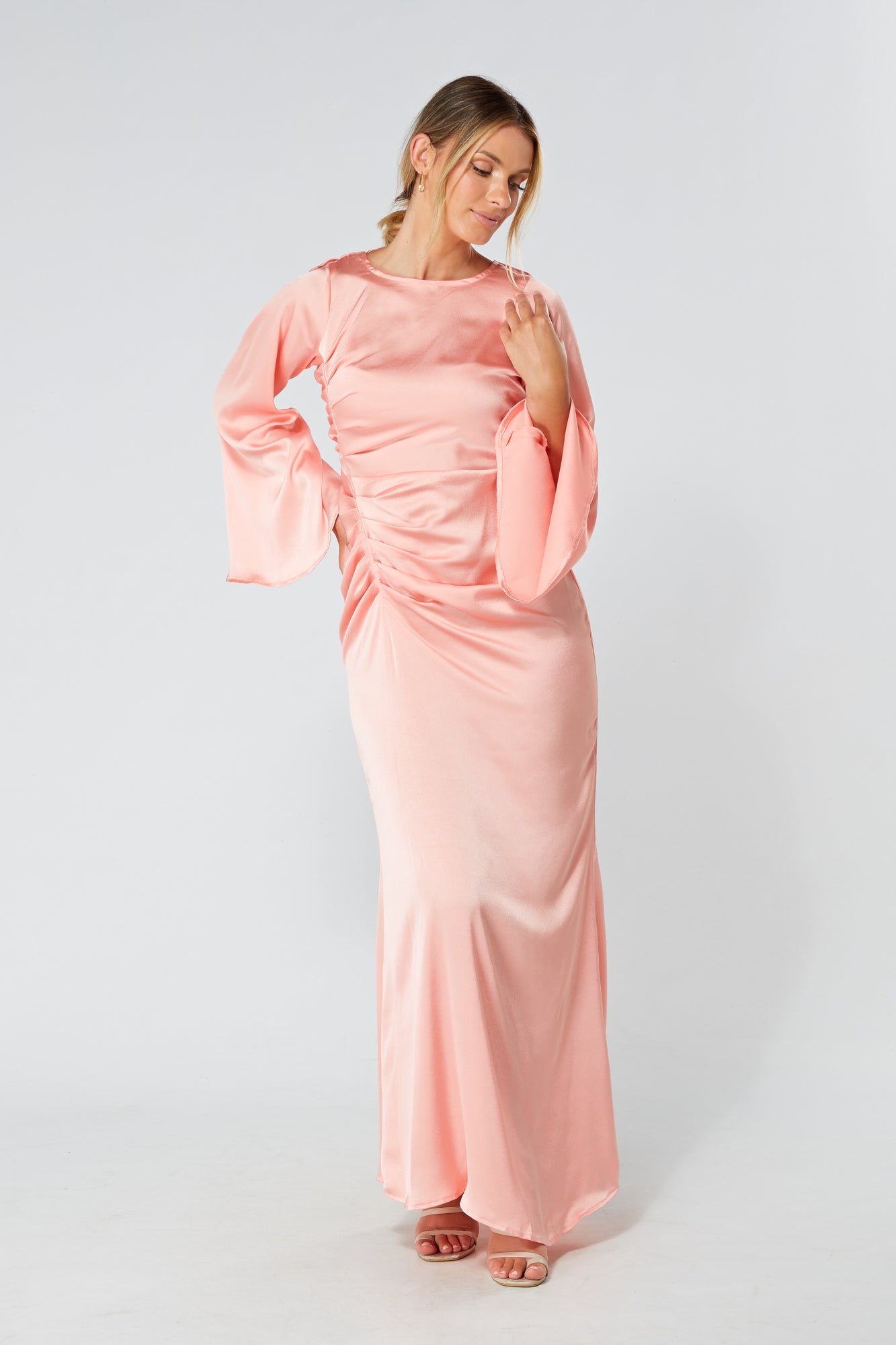 Malika Blush Folded Front Kimono Sleeves Maxi Dress