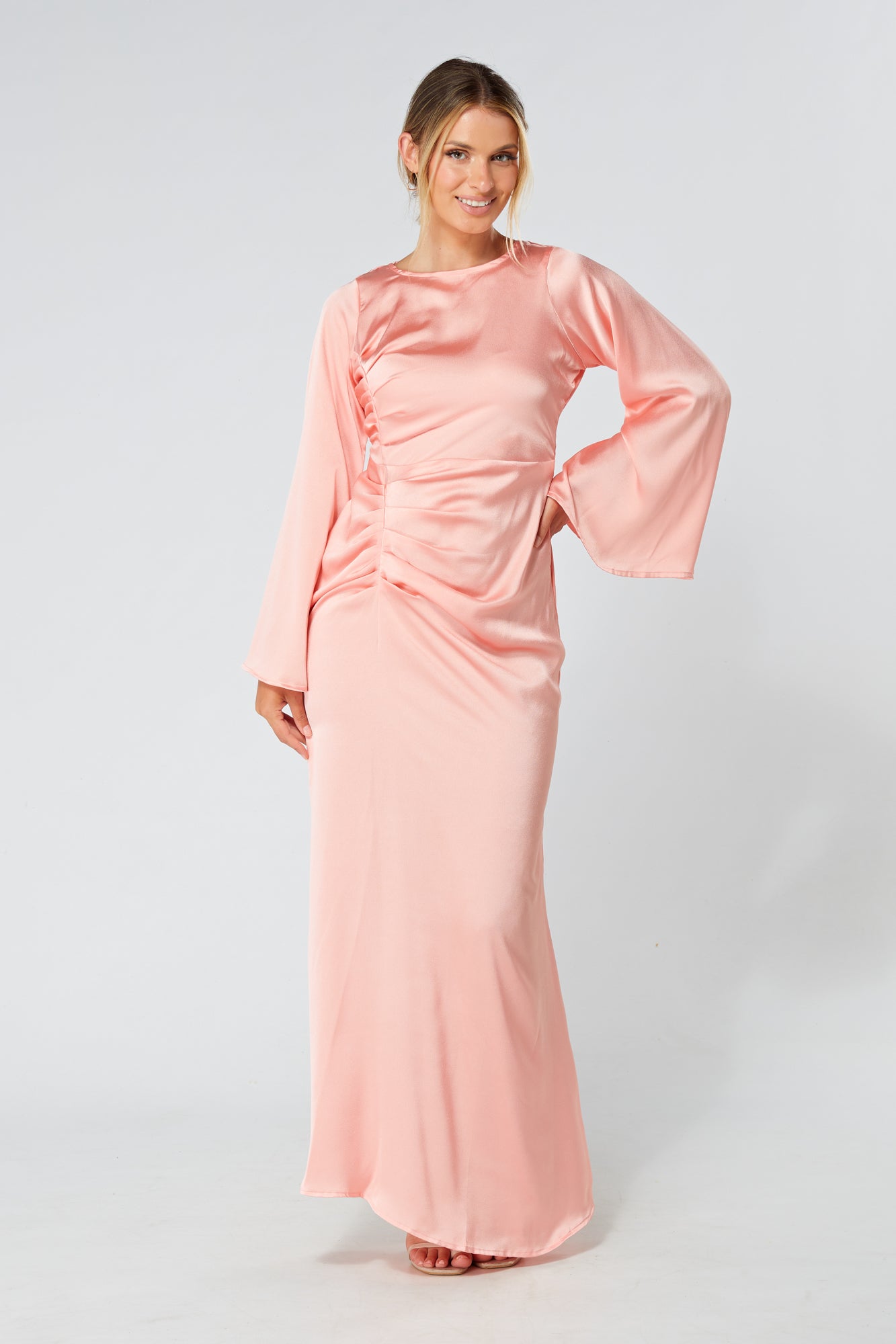 Malika Blush Folded Front Kimono Sleeves Maxi Dress