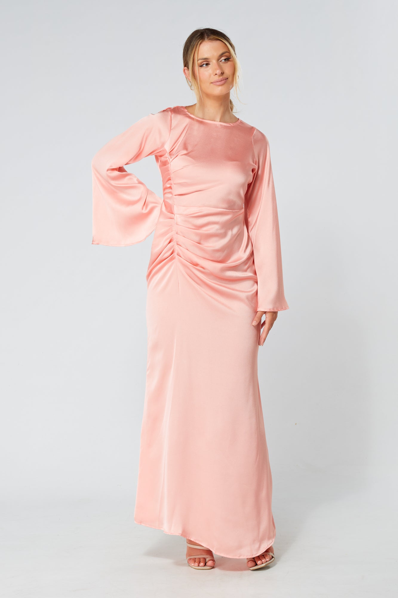 Malika Blush Folded Front Kimono Sleeves Maxi Dress