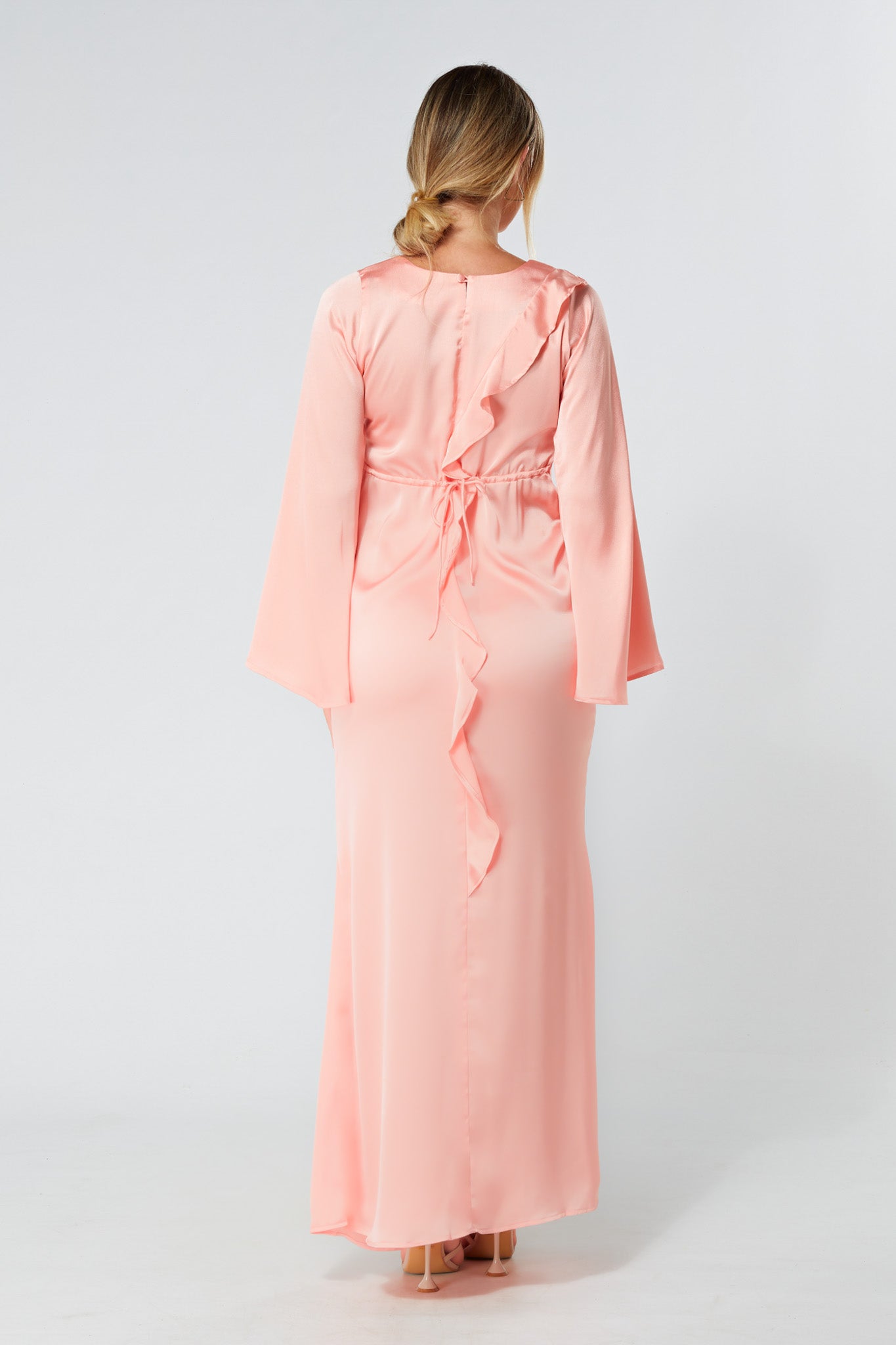 Malika Blush Folded Front Kimono Sleeves Maxi Dress