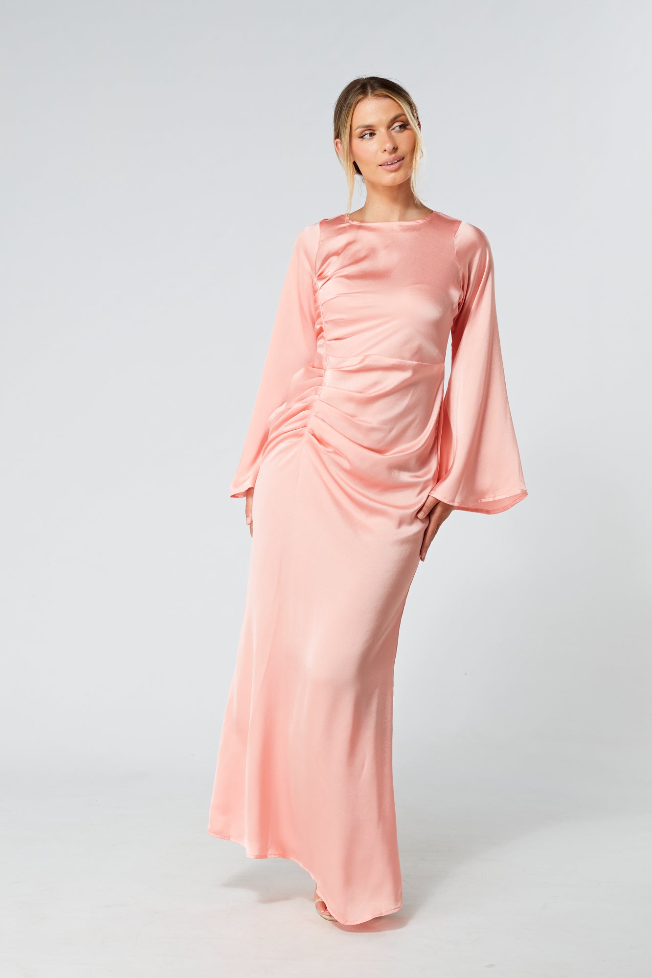 Malika Blush Folded Front Kimono Sleeves Maxi Dress
