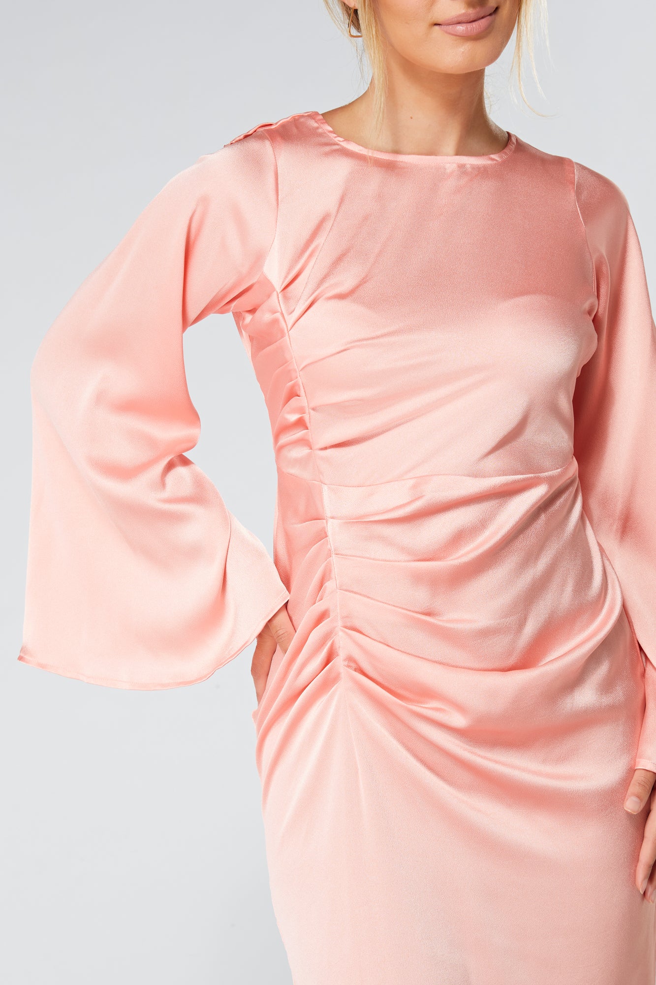 Malika Blush Folded Front Kimono Sleeves Maxi Dress