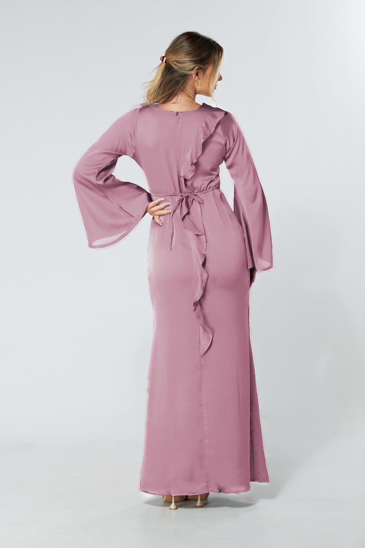 Malika Lilac Folded Front Kimono Sleeves Maxi Dress