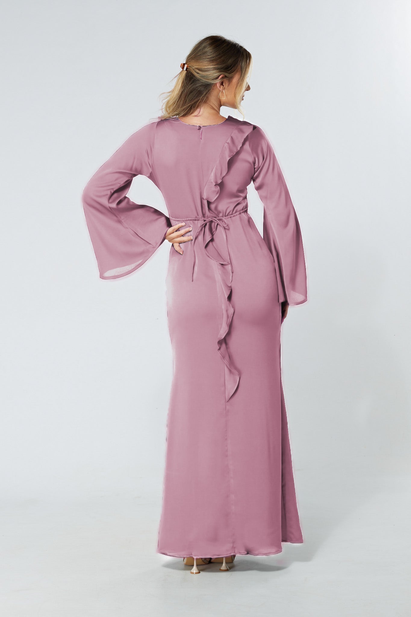 Malika Lilac Folded Front Kimono Sleeves Maxi Dress