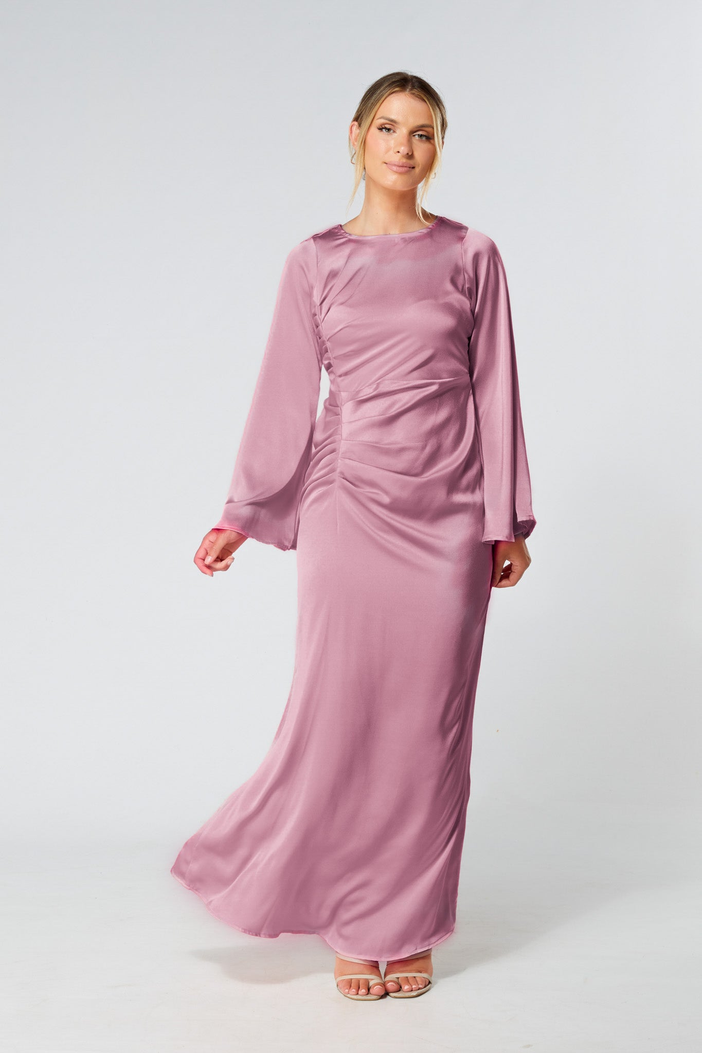 Malika Lilac Folded Front Kimono Sleeves Maxi Dress