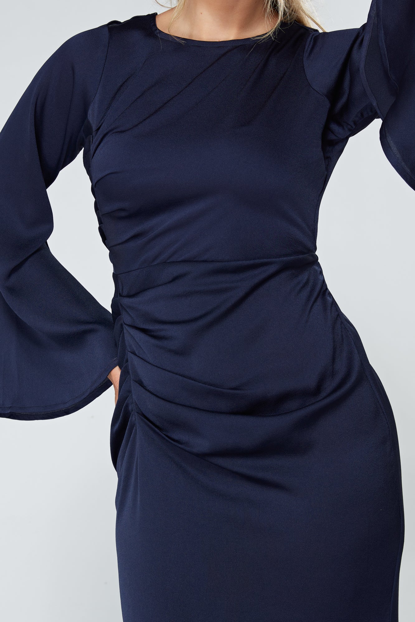 Malika Navy Folded Front Kimono Sleeves Maxi Dress