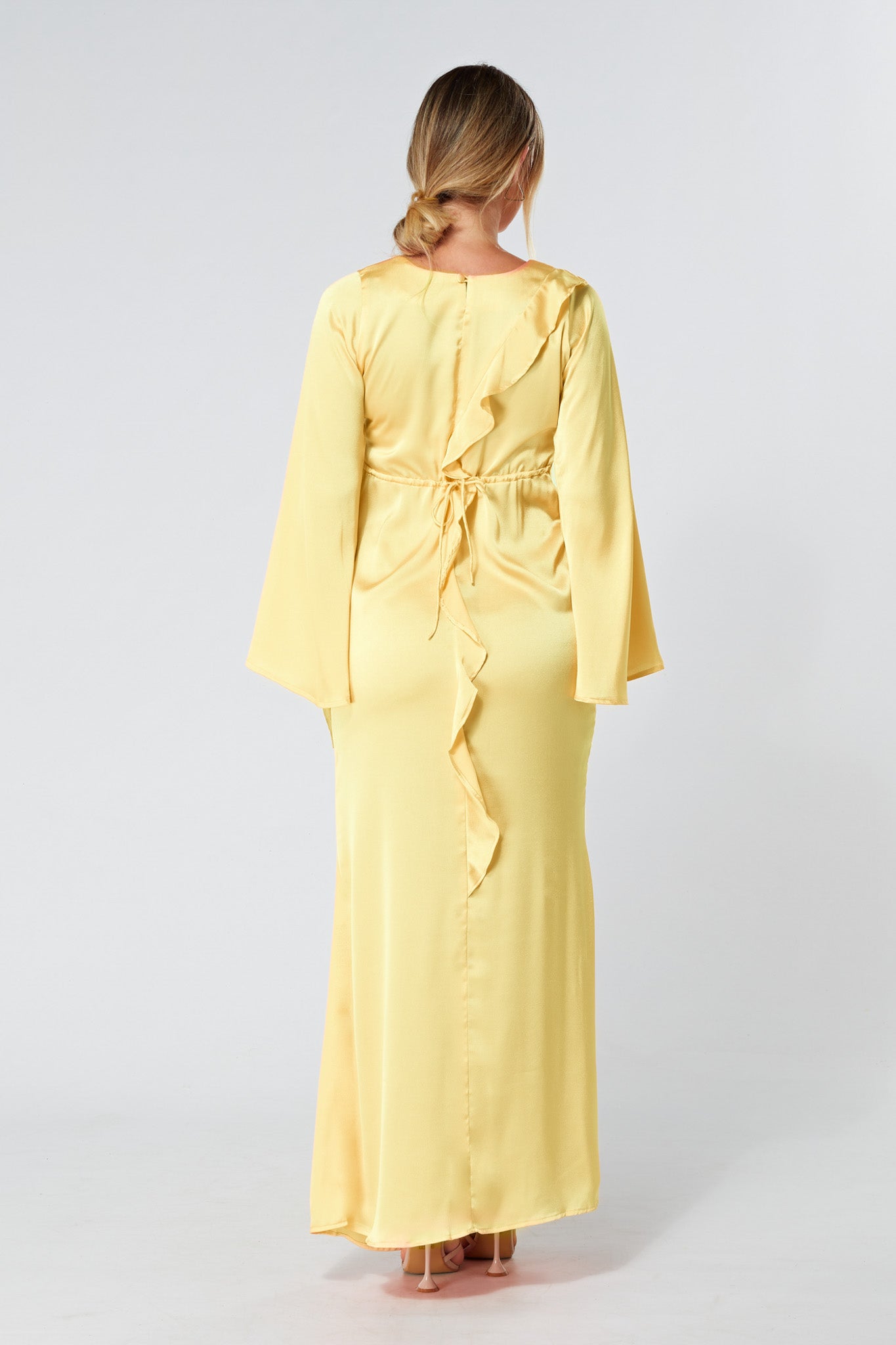 Malika Yellow Folded Front Kimono Sleeves Maxi Dress