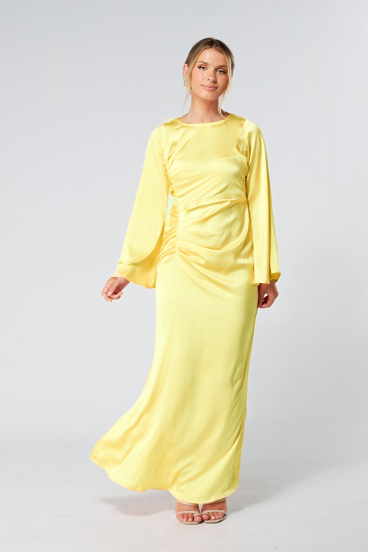 Malika Yellow Folded Front Kimono Sleeves Maxi Dress
