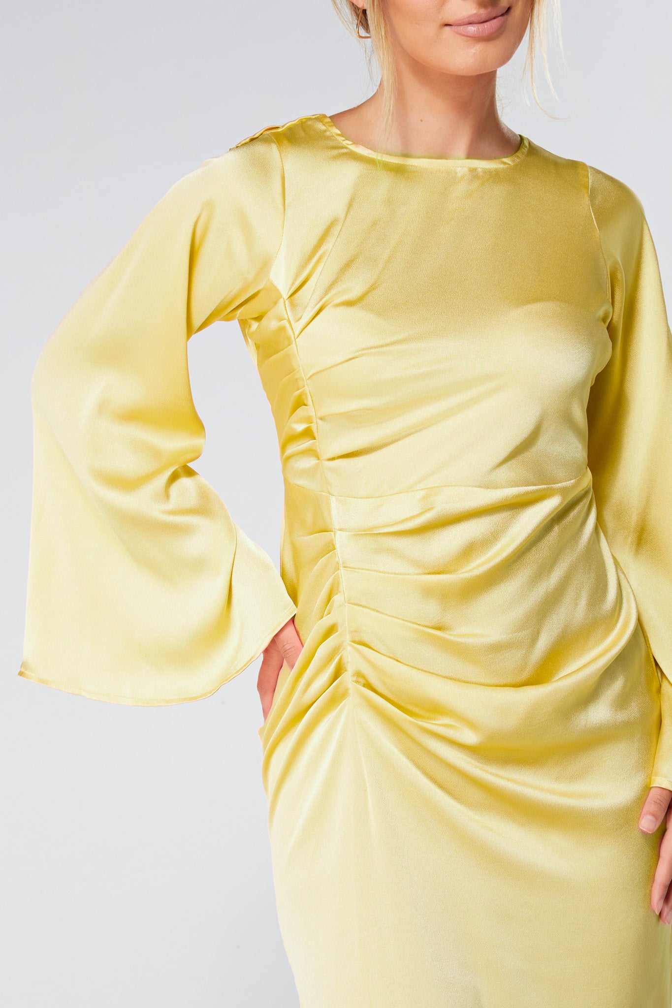Malika Yellow Folded Front Kimono Sleeves Maxi Dress