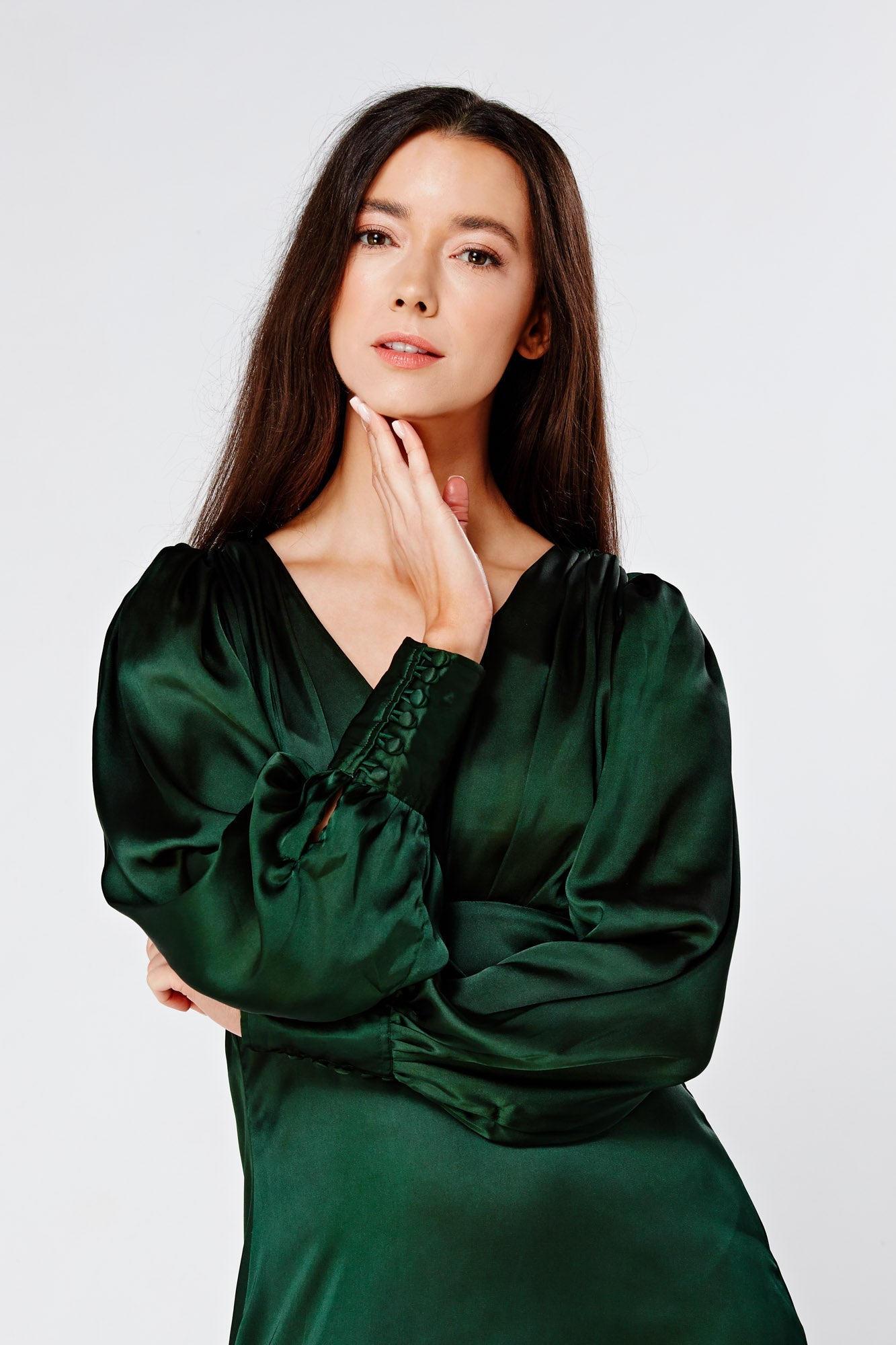 Zarina Emerald Green Satin Midi Dress