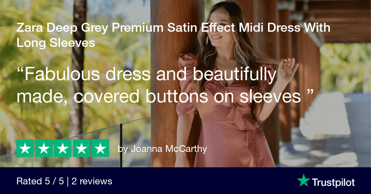 Zara Deep Grey Premium Satin Effect Midi Dress With Long Sleeves - TAHLIRA